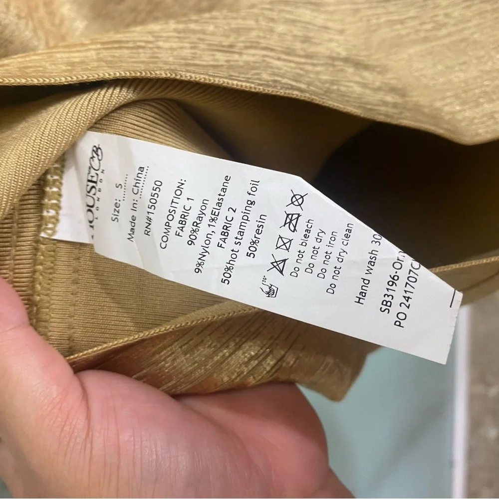 House Of CB Ornela Bodycon Mini Dress Sexy Gold Sz Small - Picture 6 of 8